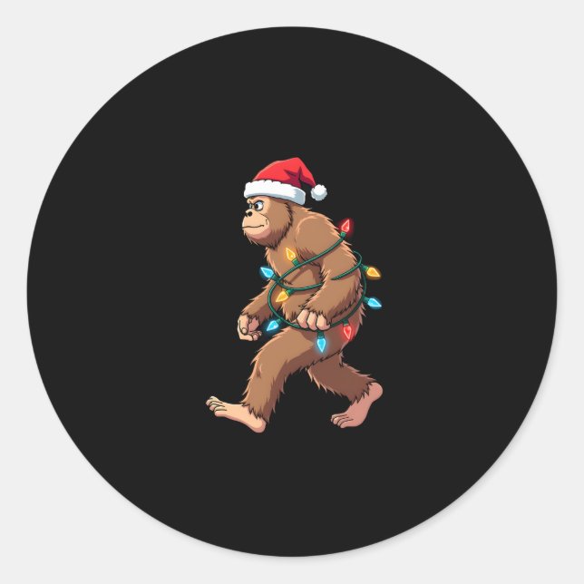 Bigfoot Santa Christmas Tree Lights Xmas Boys Men  Classic Round Sticker (Front)