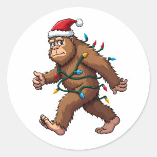 Bigfoot Santa Christmas Tree Lights Xmas Boys Men  Classic Round Sticker