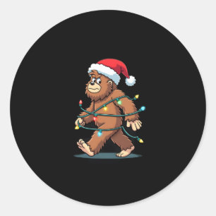 Bigfoot Santa Christmas Tree Lights Xmas Boys Men  Classic Round Sticker