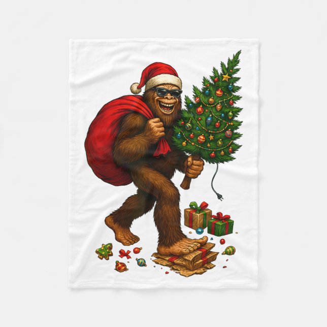 Bigfoot Santa Christmas Tree Lights Xmas Boys Men  Fleece Blanket (Front)