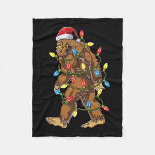 Bigfoot Santa Christmas Tree Lights Xmas Boys Men Fleece Blanket