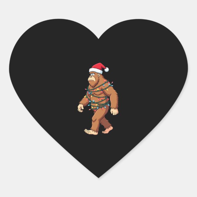 Bigfoot Santa Christmas Tree Lights Xmas Boys Men  Heart Sticker (Front)