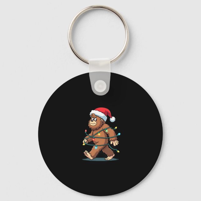 Bigfoot Santa Christmas Tree Lights Xmas Boys Men  Key Ring (Front)