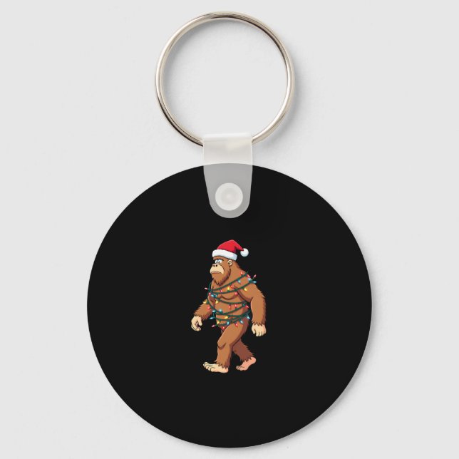 Bigfoot Santa Christmas Tree Lights Xmas Boys Men  Key Ring (Front)