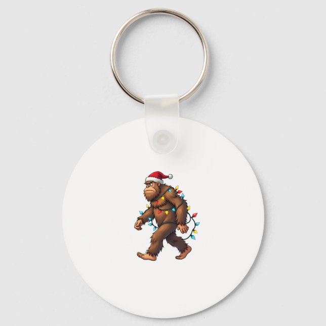 Bigfoot Santa Christmas Tree Lights Xmas Boys Men  Key Ring (Front)