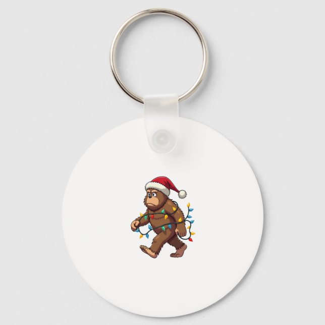 Bigfoot Santa Christmas Tree Lights Xmas Boys Men Key Ring (Front)