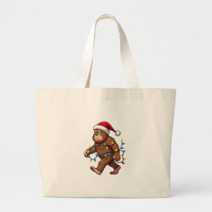 Bigfoot Santa Christmas Tree Lights Xmas Boys Men Large Tote Bag