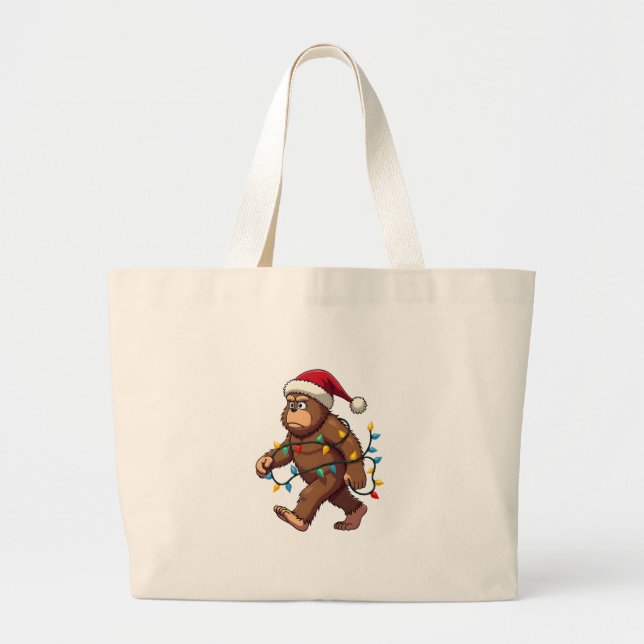 Bigfoot Santa Christmas Tree Lights Xmas Boys Men Large Tote Bag (Front)