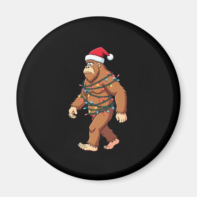 Bigfoot Santa Christmas Tree Lights Xmas Boys Men  Magnet (Front)