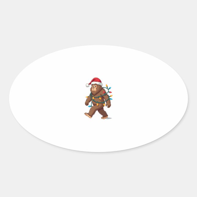 Bigfoot Santa Christmas Tree Lights Xmas Boys Men  Oval Sticker (Front)