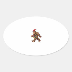Bigfoot Santa Christmas Tree Lights Xmas Boys Men  Oval Sticker