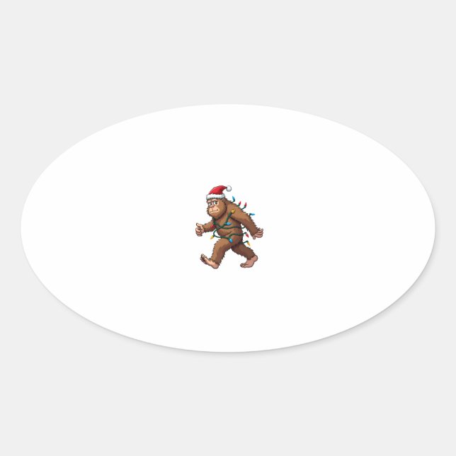 Bigfoot Santa Christmas Tree Lights Xmas Boys Men  Oval Sticker (Front)