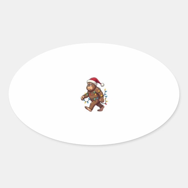 Bigfoot Santa Christmas Tree Lights Xmas Boys Men Oval Sticker (Front)