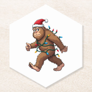 Bigfoot Santa Christmas Tree Lights Xmas Boys Men  Paper Coaster