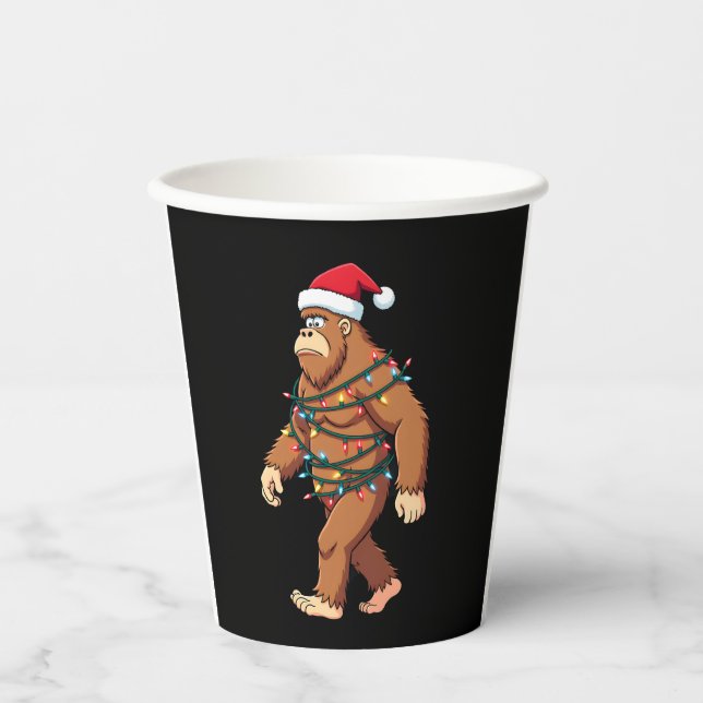 Bigfoot Santa Christmas Tree Lights Xmas Boys Men  Paper Cups (Front)