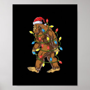 bigfoot santa christmas tree lights xmas boys men  poster