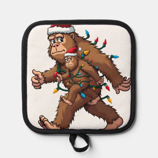 Bigfoot Santa Christmas Tree Lights Xmas Boys Men  Pot Holder (Front)