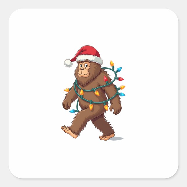 Bigfoot Santa Christmas Tree Lights Xmas Boys Men  Square Sticker (Front)