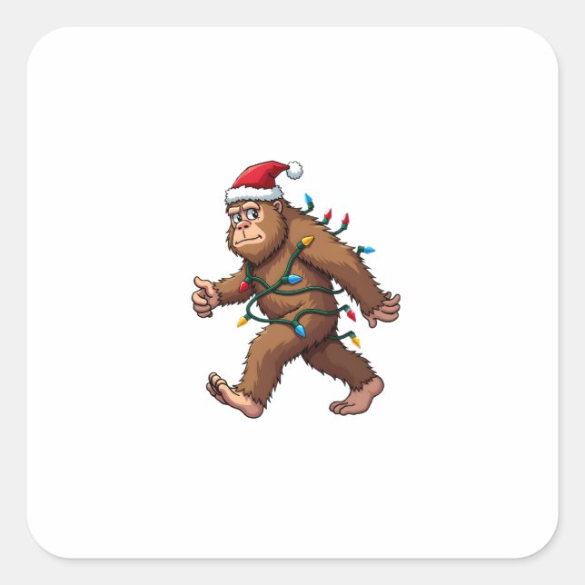 Bigfoot Santa Christmas Tree Lights Xmas Boys Men  Square Sticker (Front)