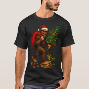 Bigfoot Santa Christmas Tree Lights Xmas Boys Men  T-Shirt
