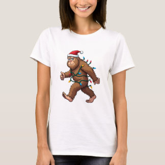 Bigfoot Santa Christmas Tree Lights Xmas Boys Men  T-Shirt