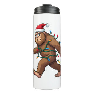 Bigfoot Santa Christmas Tree Lights Xmas Boys Men Thermal Tumbler