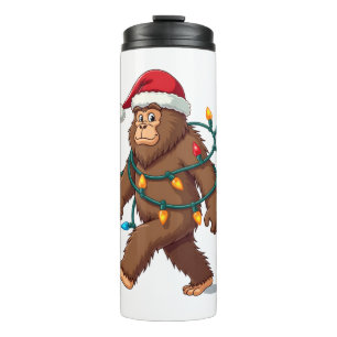 Bigfoot Santa Christmas Tree Lights Xmas Boys Men Thermal Tumbler