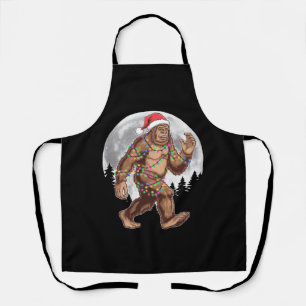 Bigfoot Santa Christmas Tree Lights Xmas Sasquatch Apron