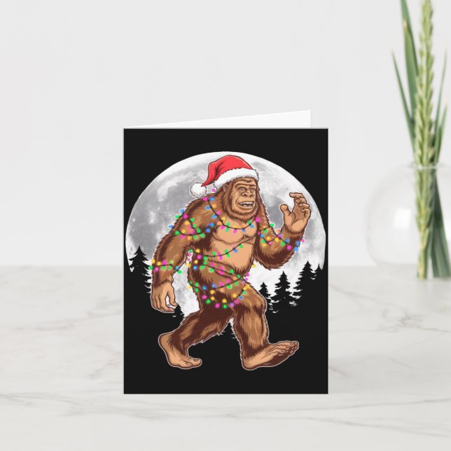 Bigfoot Santa Christmas Tree Lights Xmas Sasquatch Card (Front)