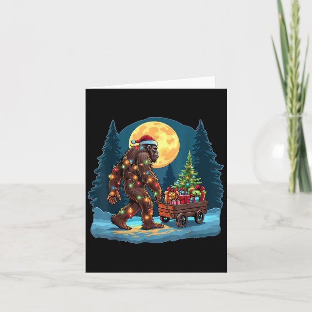 Bigfoot Santa Christmas Tree Lights Xmas Sasquatch Card (Front)