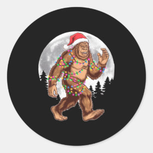 Bigfoot Santa Christmas Tree Lights Xmas Sasquatch Classic Round Sticker