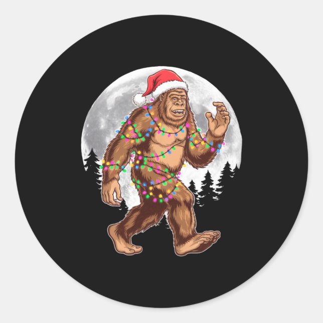 Bigfoot Santa Christmas Tree Lights Xmas Sasquatch Classic Round Sticker (Front)