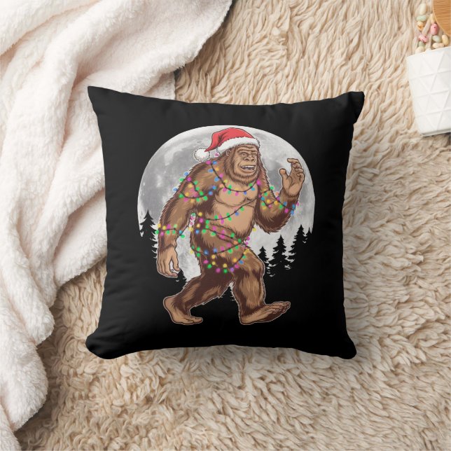 Bigfoot Santa Christmas Tree Lights Xmas Sasquatch Cushion (Blanket)