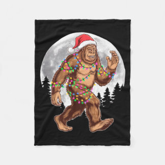 Bigfoot Santa Christmas Tree Lights Xmas Sasquatch Fleece Blanket