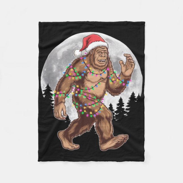 Bigfoot Santa Christmas Tree Lights Xmas Sasquatch Fleece Blanket (Front)