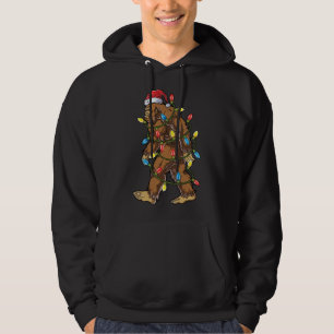 Bigfoot Santa Christmas Tree Lights Xmas Sasquatch Hoodie