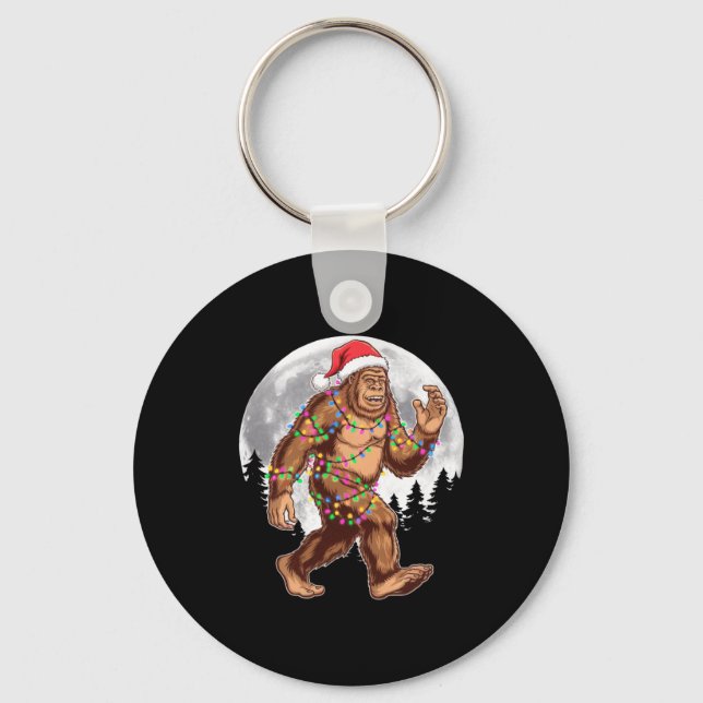 Bigfoot Santa Christmas Tree Lights Xmas Sasquatch Key Ring (Front)
