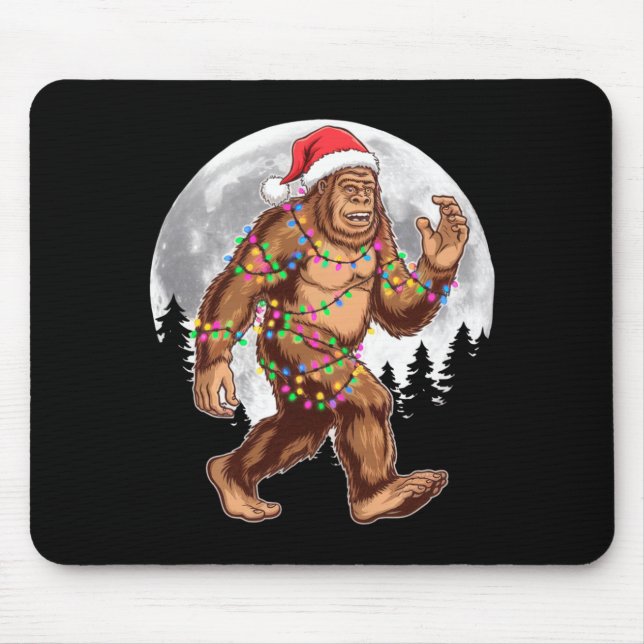 Bigfoot Santa Christmas Tree Lights Xmas Sasquatch Mouse Mat (Front)