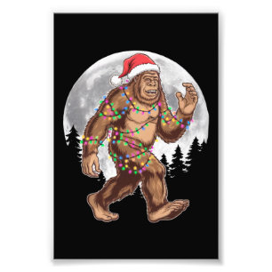 Bigfoot Santa Christmas Tree Lights Xmas Sasquatch Photo Print
