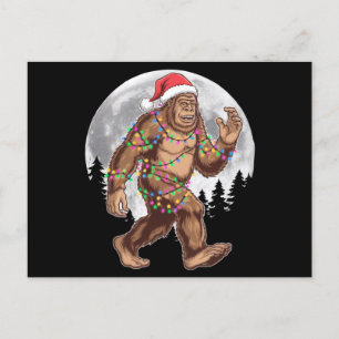 Bigfoot Santa Christmas Tree Lights Xmas Sasquatch Postcard