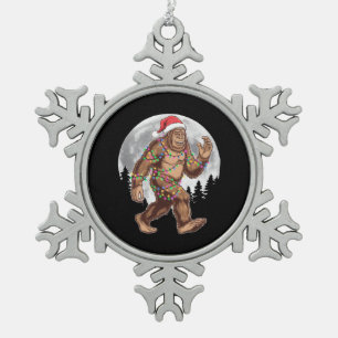 Bigfoot Santa Christmas Tree Lights Xmas Sasquatch Snowflake Pewter Christmas Ornament