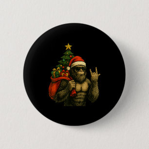 Bigfoot Santa Christmas Tree Rock On Funny Xmas Sa 6 Cm Round Badge