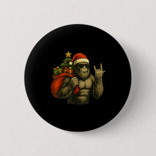 Bigfoot Santa Christmas Tree Rock On Funny Xmas Sa 6 Cm Round Badge