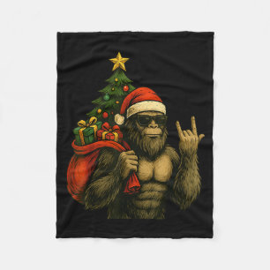 Bigfoot Santa Christmas Tree Rock On Funny Xmas Sa Fleece Blanket
