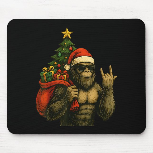 Bigfoot Santa Christmas Tree Rock On Funny Xmas Sa Mouse Mat (Front)