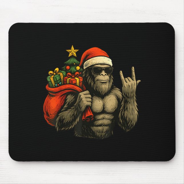 Bigfoot Santa Christmas Tree Rock On Funny Xmas Sa Mouse Mat (Front)