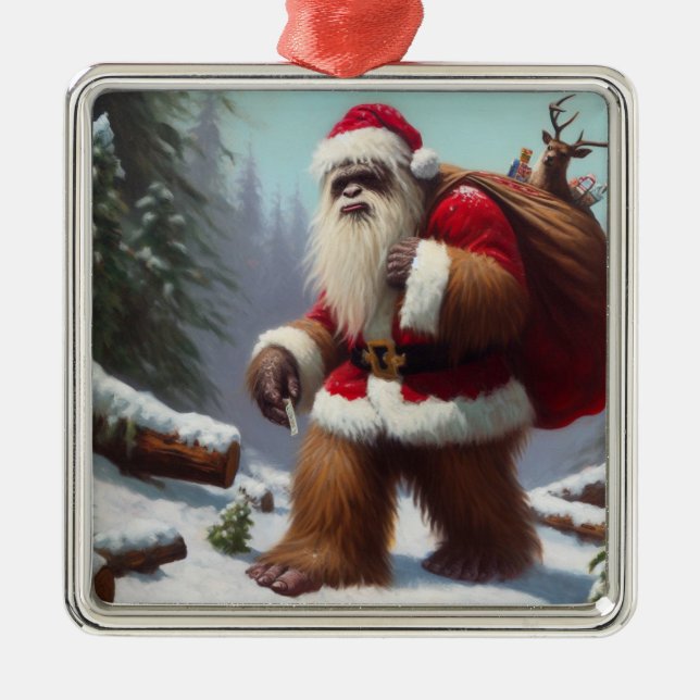Bigfoot Santa Claus Metal Tree Decoration (Front)