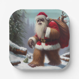 Bigfoot Santa Claus Paper Plate