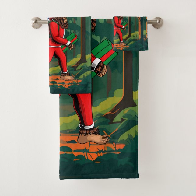 Bigfoot Santa Claus Sack of Gifts Bath Towel Set (Insitu)