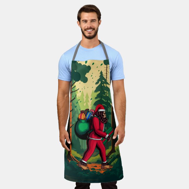 Bigfoot Santa Claus Sack of Gifts Forest Woods Apron (Worn)